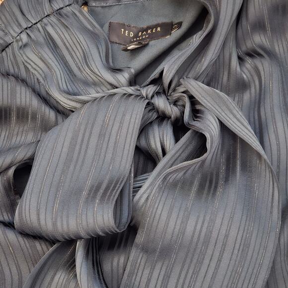 Ted Baker Bow Collar Detail Blouse Dark Green Size 2 MSRP $189 - Picture 6 of 7